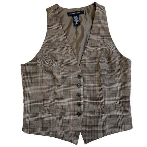 New York & Co Sz 10 Vtg Glen Plaid Twill Fitted Vest Button Front Classic Dressy - Picture 16 of 16